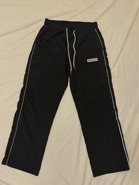 Future Value Black Track Pants Straight Fit Reflective Stripe Men’s Size Small